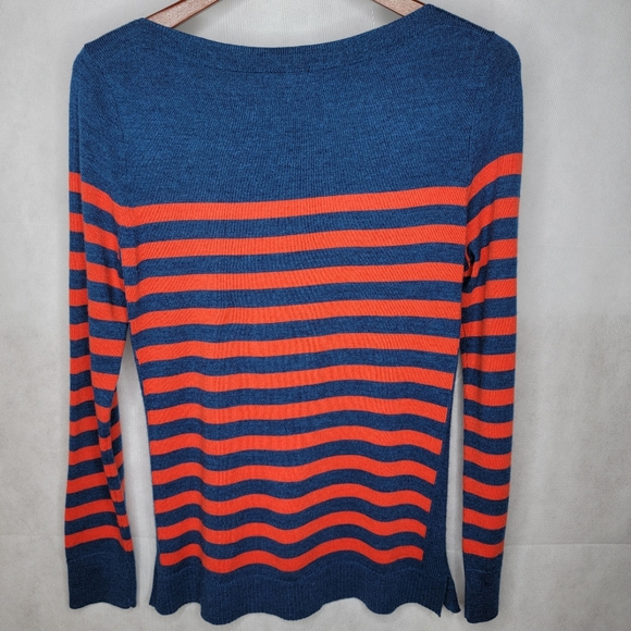 Talbots Sweater Blue Red Stripe Fine Merino Wool Long Sleeve Pullover Preppy S - Picture 5 of 12